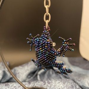 Blue Beaded Frog Keychain